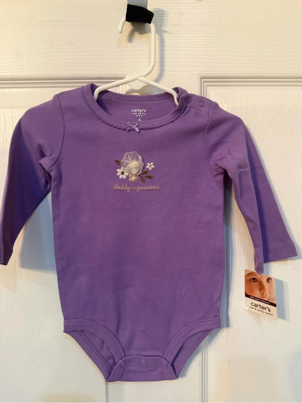 Carter's Purple Long-Sleeve Baby Bodysuit with Floral Applique